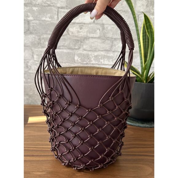 J Crew Sedona Basket Leather Netting Burgundy Handbag NWT - Picture 3 of 13